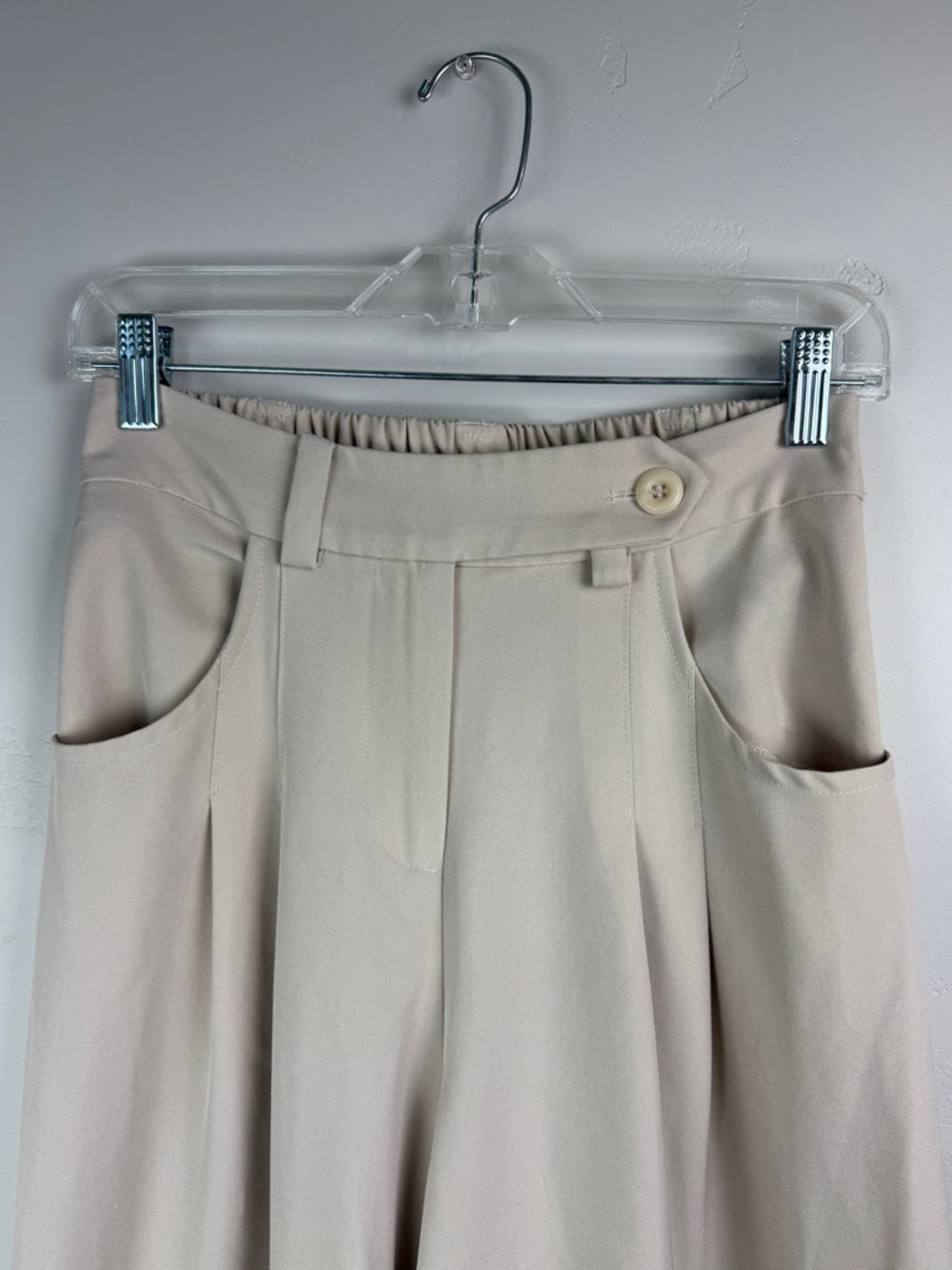Allovin Beige High Waist Pleated Wide Leg Trousers Small - Picture 5 of 5